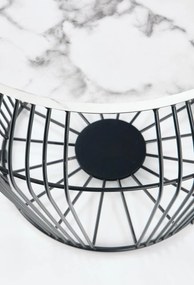 Okrúhly príručný stolík Adrianna - biely mramor / čierna