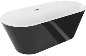 Mexen Flavia, voľne stojaca vaňa 160 x 75 cm, biela-čierna, brúsená oceľ prepad, 54031608075-97