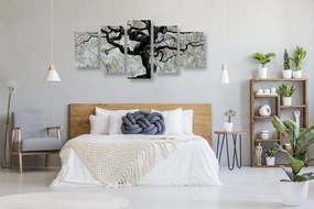 5-dielny obraz abstraktný strom na dreve