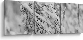 Obraz - Zasnežené vetvy (s hodinami) (90x30 cm)