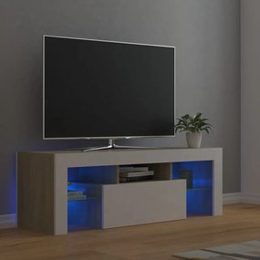 TV skrinka s LED svetlami biela a dub sonoma 120x35x40 cm