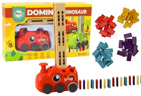 LEAN TOYS Červený dinosaurus auto na batériu aranžuje farebné domino - 4 farby kociek