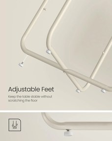 Príručný stolík, Malý okrúhly bočný stolík, s látkovým košom, krémová biela farba