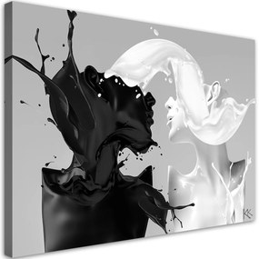 Obraz na plátně, Káva a mléko Černá a bílá pár láska - 90x60 cm