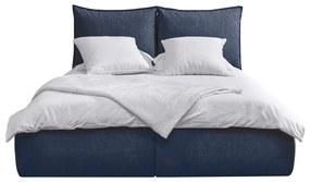 Tmavomodrá čalúnená dvojlôžková posteľ s úložným priestorom a roštom 180x200 cm Garancia – Bobochic Paris