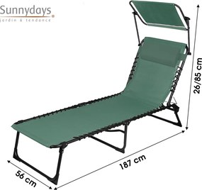Sunnydays Plážové lehátko so strieškou, zelené Množstvo: 1 ks