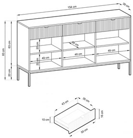 Komoda Nova 154 cm bílá/zlatá