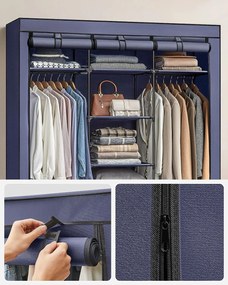 Textilná šatníková skriňa 150 cm tmavomodrá