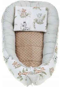 Obojstranné hniezdočko (kokon) pre bábätko - BABYMAM PREMIUM set 7v1 - Africké zvieratká s béžovou minkami