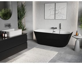 Mexen Oris, voľne stojaca ryhovaná vaňa 170 x 80 cm, biela-čierna, brúsený grafit prepad, 52871708075-66