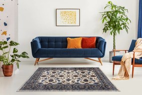 Koberec SOFT 6019 Kvetiny vzor rámu béžová / modrá /  červená