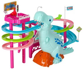 KIK Dinosaurus závodná dráha so zvukmi a svetlami – 3 dinosaurové autíčka, USB/AA, pre deti