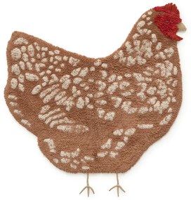 Hnedý prateľný ručne tkaný bavlnený detský koberec 110x100 cm Chicken – Lorena Canals