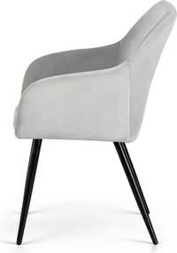 Sada šiestich jedálenských stoličiek ESTELLE zamatové, sivé / čierne nohy (6 ks)