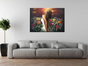 Gario Ručne maľovaný obraz Žena medzi kvetmi Rozmery: 100 x 70 cm