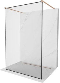 Mexen Kioto, sprchová zástena Walk-In 130 x 200 cm, 8mm sklo čierny vzor, medený matný profil, 800-130-002-65-70