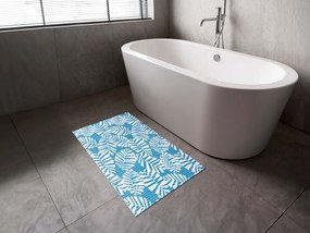 Kúpeľňová penová rohož / predložka PRO-042 Modro-biele listy - metráž šírka 65 cm