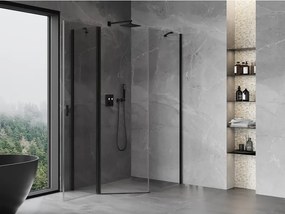 Mexen Mist, päťuholníkový sprchový kút výklopný 80 x 100 cm, číre sklo, čierny profil, 8A8-080-100-70-00