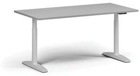Výškovo nastaviteľný stôl OBOL, elektrický, 675-1325 mm, doska 1600x800 mm, biela zaoblená podnož, sivá