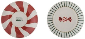 Červeno-krémové dezertné taniere s vianočným motívom z kameniny v súprave 2 ks ø 12,5 cm Yule – Bloomingville