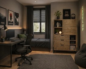Vysoká komoda Flow 100 cm z masívu hnedá/grafit
