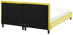 Čalúnená zamatová posteľ žltá 160 x 200 cm FITOU Beliani