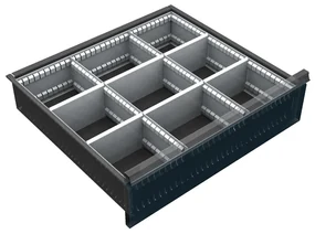 Organizér náradia do zásuvky skríň KOVOS so šírkou 720 mm, 9 priehradiek, 150 - 240 mm