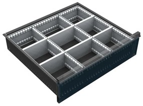 Organizér náradia do zásuvky skríň KOVOS so šírkou 720 mm, 9 priehradiek, 150 - 240 mm