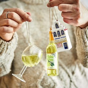 HANG ON Sklenená ozdoba pohár bieleho vína