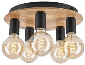 Stropné svietidlo DUSTY 5xE27/15W/230V pr. 34 cm dub/čierna