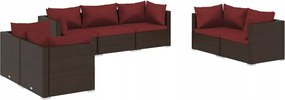 vidaXL 7-dielna sedacia súprava do záhrady, vankúše, Pe ratan, hnedá