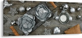 Obraz - strieborné vianočné dekorácie (120x50 cm)