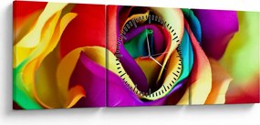 Obraz - Farebná ruža (s hodinami) (90x30 cm)
