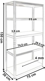 Regál 150x75x30 cm strieborný