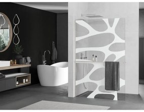 Mexen Kioto+ L, sprchová zástena Walk-In s poličkou a vešiakom 70 x 200 cm, 8mm číre sklo biely vzor, brúsená oceľ profil, 800-070-123-97-97