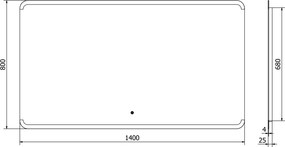 Mexen Nida, LED kúpeľňové zrkadlo s podsvietením 140x080 cm, 6000K, ochrana proti zahmlievaniu, 9806-140-080-611-00