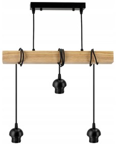 BERGE Závesné stropné svietidlo LED drevený trámový 3xE27 loft sklenené pásy