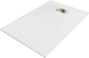 Mexen Hugo, obdĺžniková sprchová vanička SMC 130 x 80 cm, biela, zlatá krytka, 42108013-G