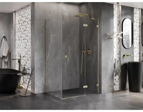 Mexen Lunar, pravostranný výklopný sprchový kút 95 x 90 cm, 8mm číre sklo, zlatý kartáčovaný - 834-095-090-55-00-P