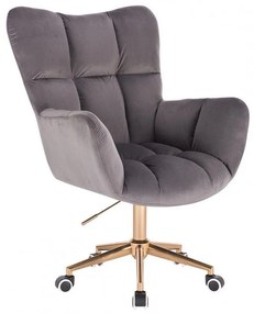 LuxuryForm DESIGN Kreslo AURORA VELUR na zlatej podstave s kolieskami - tmavo šedé