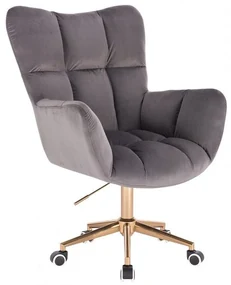 LuxuryForm DESIGN Kreslo AURORA VELUR na zlatej podstave s kolieskami - tmavo šedé