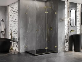 Mexen Lunar-F, 1-krídlový sprchový kút so skladacími dverami, pravý, 95 x 80 cm, 8mm číre sklo, zlatý lesklý profil, 836-095-080-50-00-P