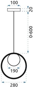 Toolight Toolight, Stropná lampa visiaca sklenená guľa 1xE27 APP430-1CP, zlatá-biela, OSW-01560