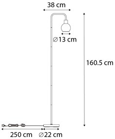Art Deco stojaca lampa čierna s dymovým sklom - Vidro
