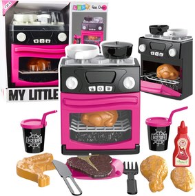 LEAN Toys Detská kuchynka s rúrou, potravinami, svetlami a zvukmi, ružová