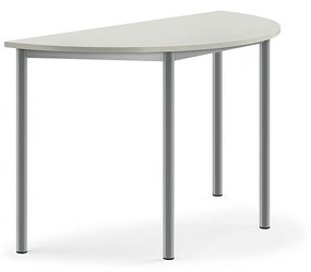 Stôl SONITUS, polkruh, 1200x600x720 mm, HPL - šedá, strieborná