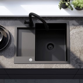 Rea Paul, 1-komorový oceľový drez 600x480x185 mm, čierna matná, ZLE-06011
