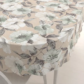 Biante Dekoračný oválny obrus Porto PRT-012 Zeleno-biele kvety na béžovom 130x220 cm