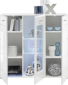 Vysoká komoda s presklením Enrique, biela lesk