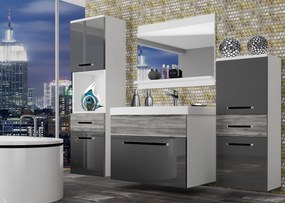 Kúpeľňový nábytok Belini šedý lesk / šedý antracit Glamour Wood + umývadlo + zrkadlo  ROD PM 5/0/W/SGW/0/ZW